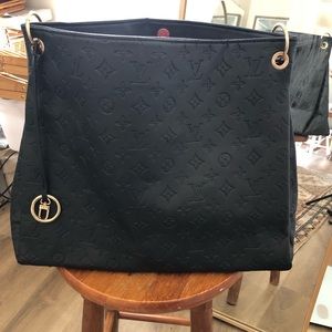 LV Louis Vuitton style black monogram artsy bag red interior